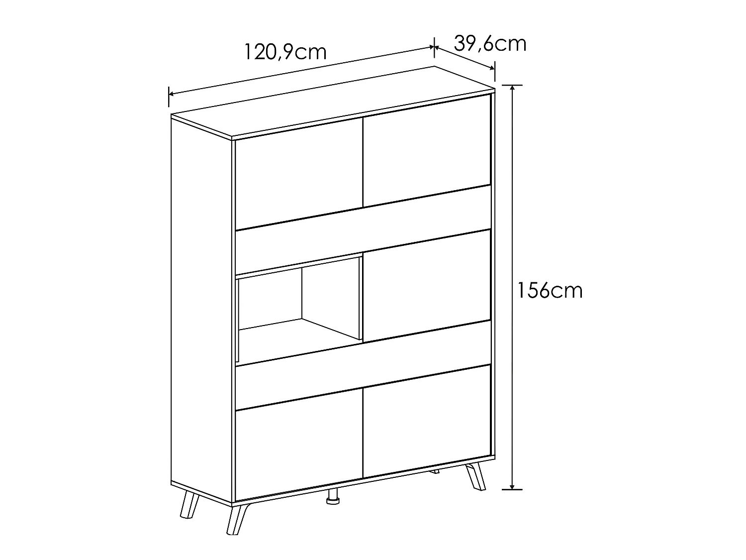 Armoire vitrine, buffet haut coloris blanc/chêne - Longueur 120.9 x Profondeur 39.6 x Hauteur 156 cm