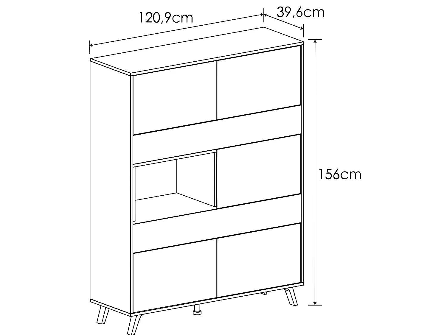 Armoire vitrine, buffet haut coloris blanc/chêne - Longueur 120.9 x Profondeur 39.6 x Hauteur 156 cm