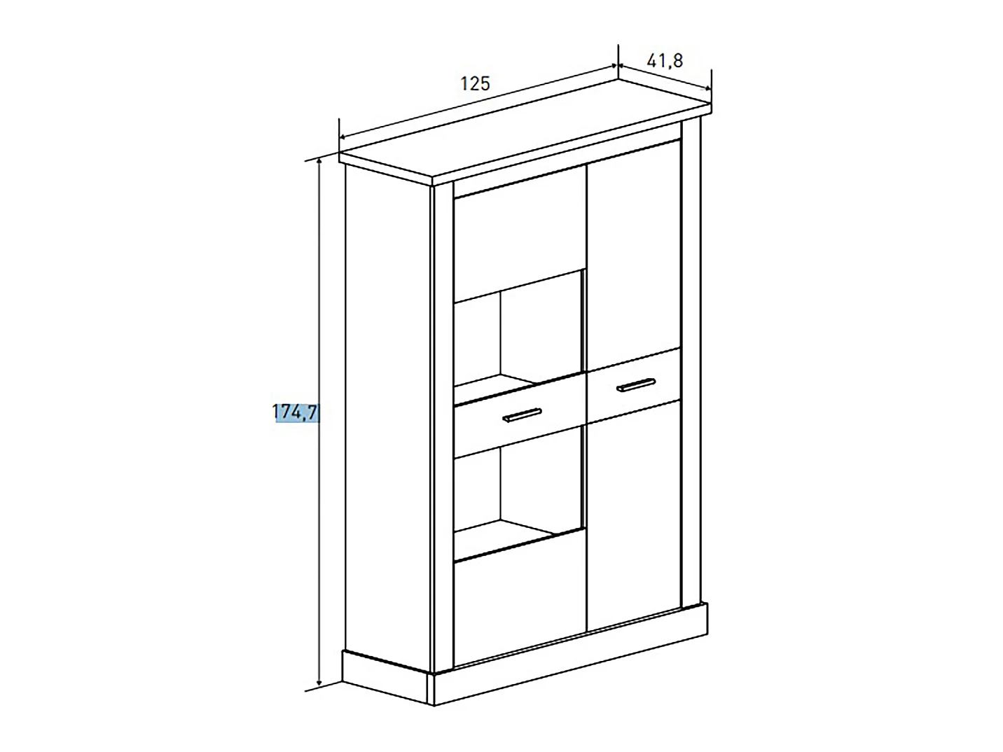 Armoire vitrine, buffet haut coloris Chêne cambrian,blanc - Longueur 125 x Profondeur 41,80 x Hauteur 174,70 cm