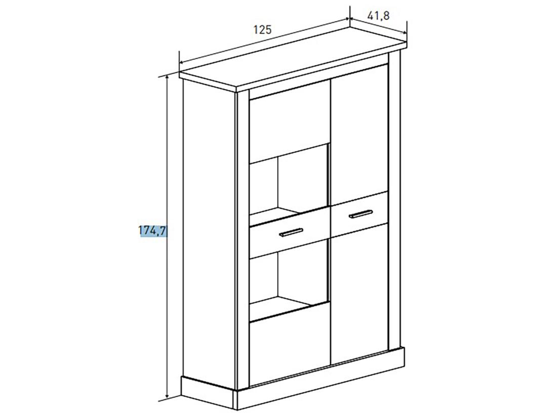 vente unique Armoire vitrine buffet haut coloris Chêne cambrian blanc - Longueur 125 x Profondeur 41 80 x Hauteur 174 70 cm