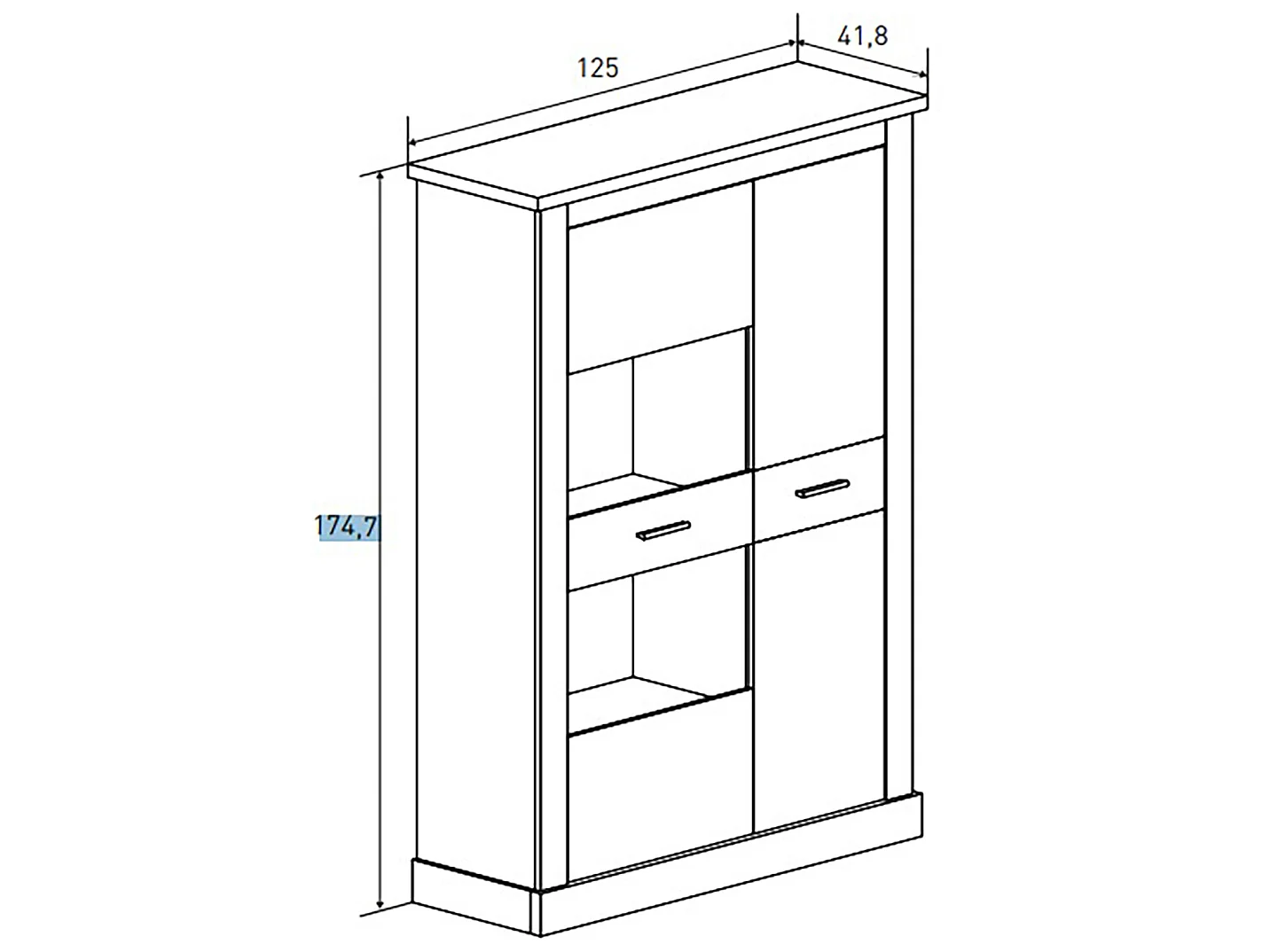 Armoire vitrine, buffet haut coloris Chêne cambrian,blanc - Longueur 125 x Profondeur 41,80 x Hauteur 174,70 cm