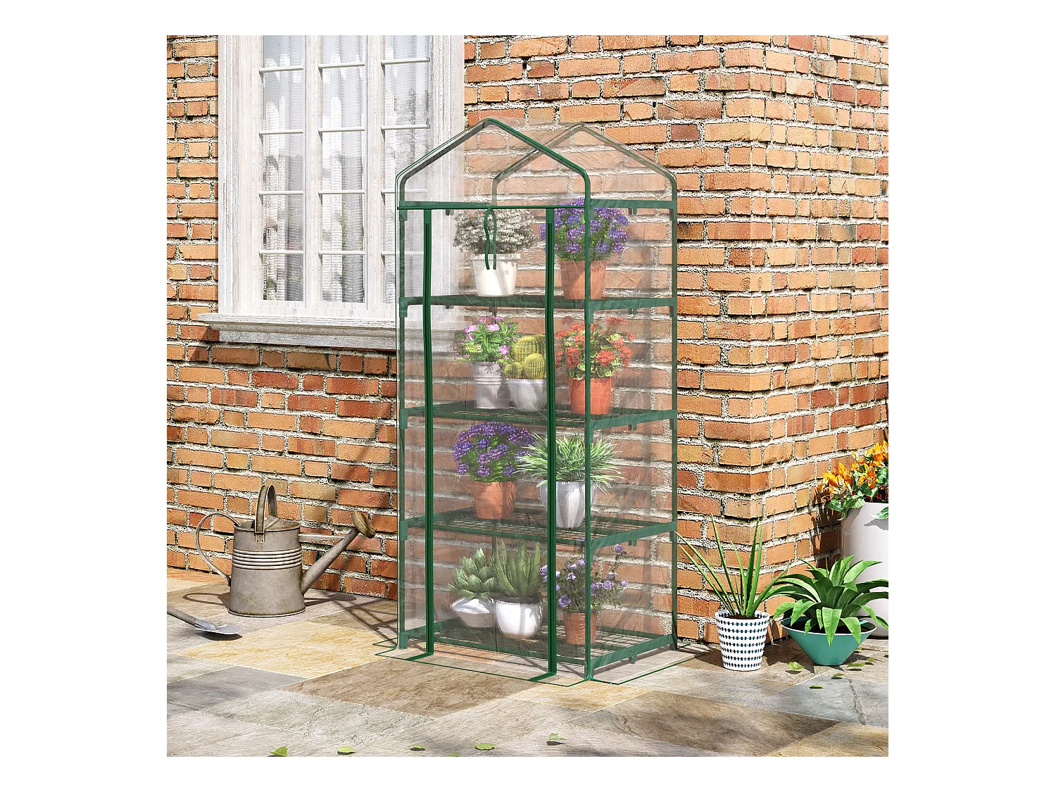 Serre de jardin balcon étagère serre 4 niveaux 0,7L x 0,5l x 1,6H m acier époxy bâche amovible PVC haute densité transparente