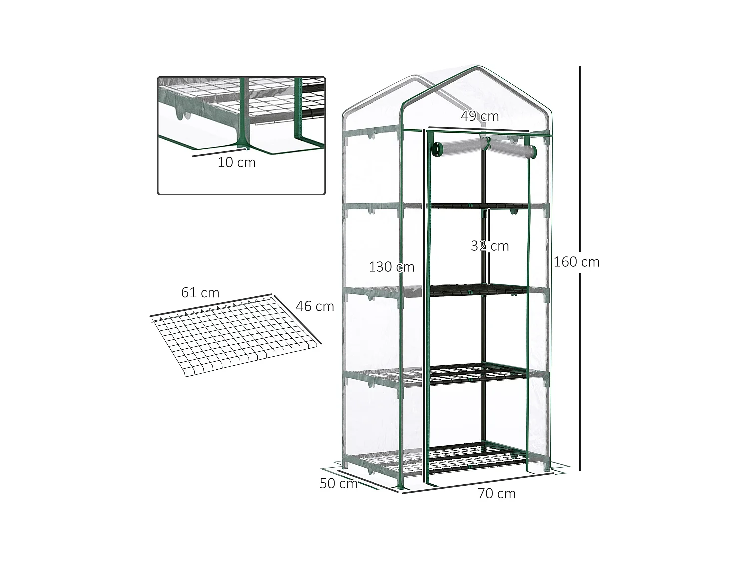 Serre de jardin balcon étagère serre 4 niveaux 0,7L x 0,5l x 1,6H m acier époxy bâche amovible PVC haute densité transparente