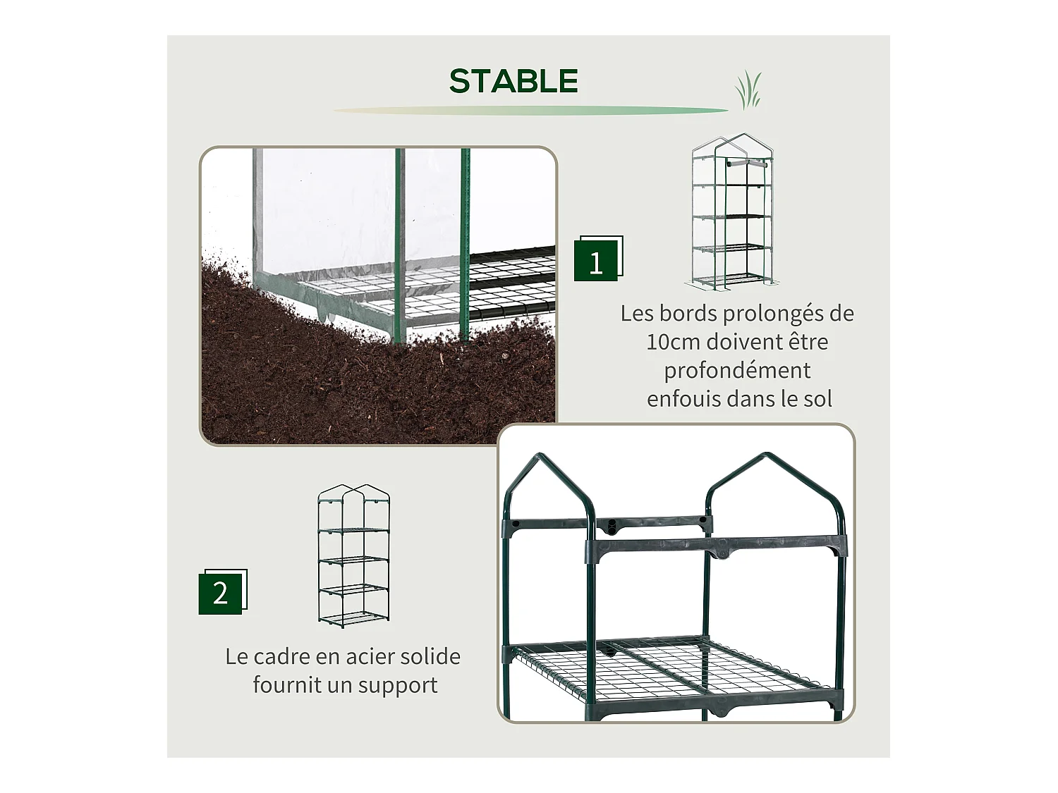 Serre de jardin balcon étagère serre 4 niveaux 0,7L x 0,5l x 1,6H m acier époxy bâche amovible PVC haute densité transparente