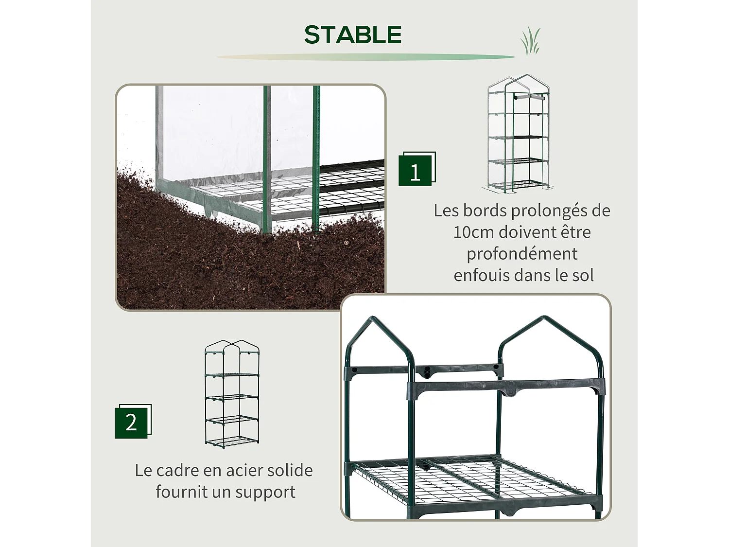 Serre de jardin balcon étagère serre 4 niveaux 0,7L x 0,5l x 1,6H m acier époxy bâche amovible PVC haute densité transparente