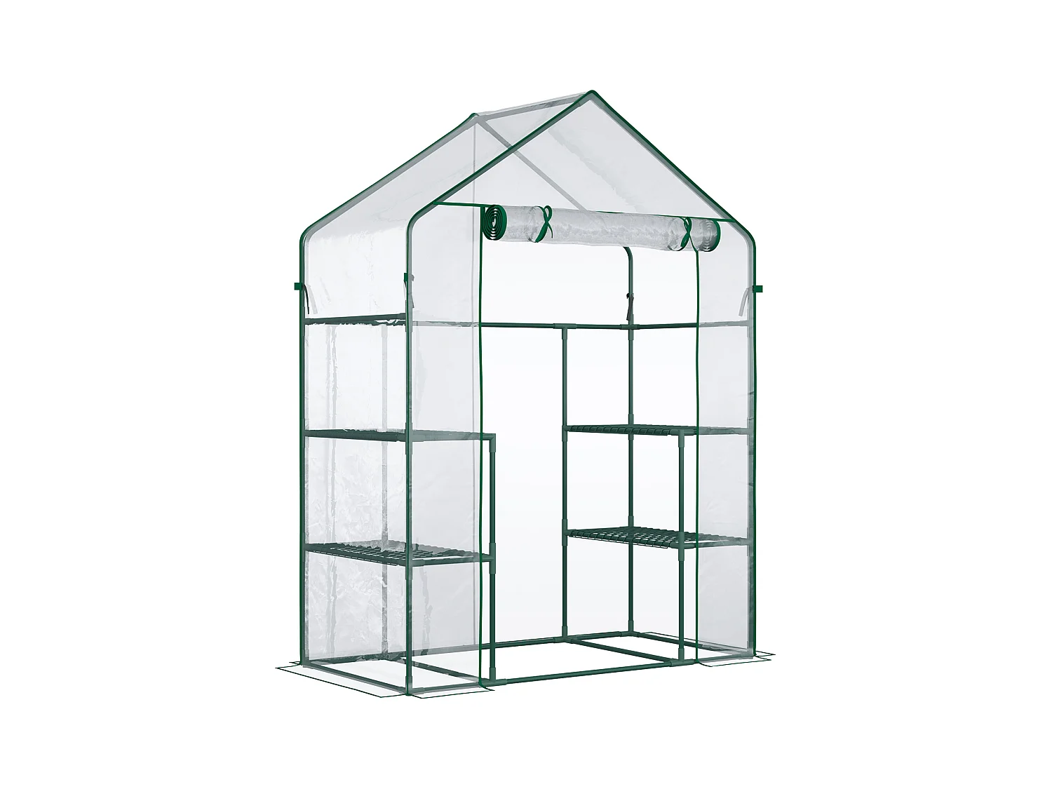 Serre de jardin 6 étagères - dim. 142L x 73l x 195H cm - porte - acier thermolaqué PVC haute densité anti-UV - transparent vert