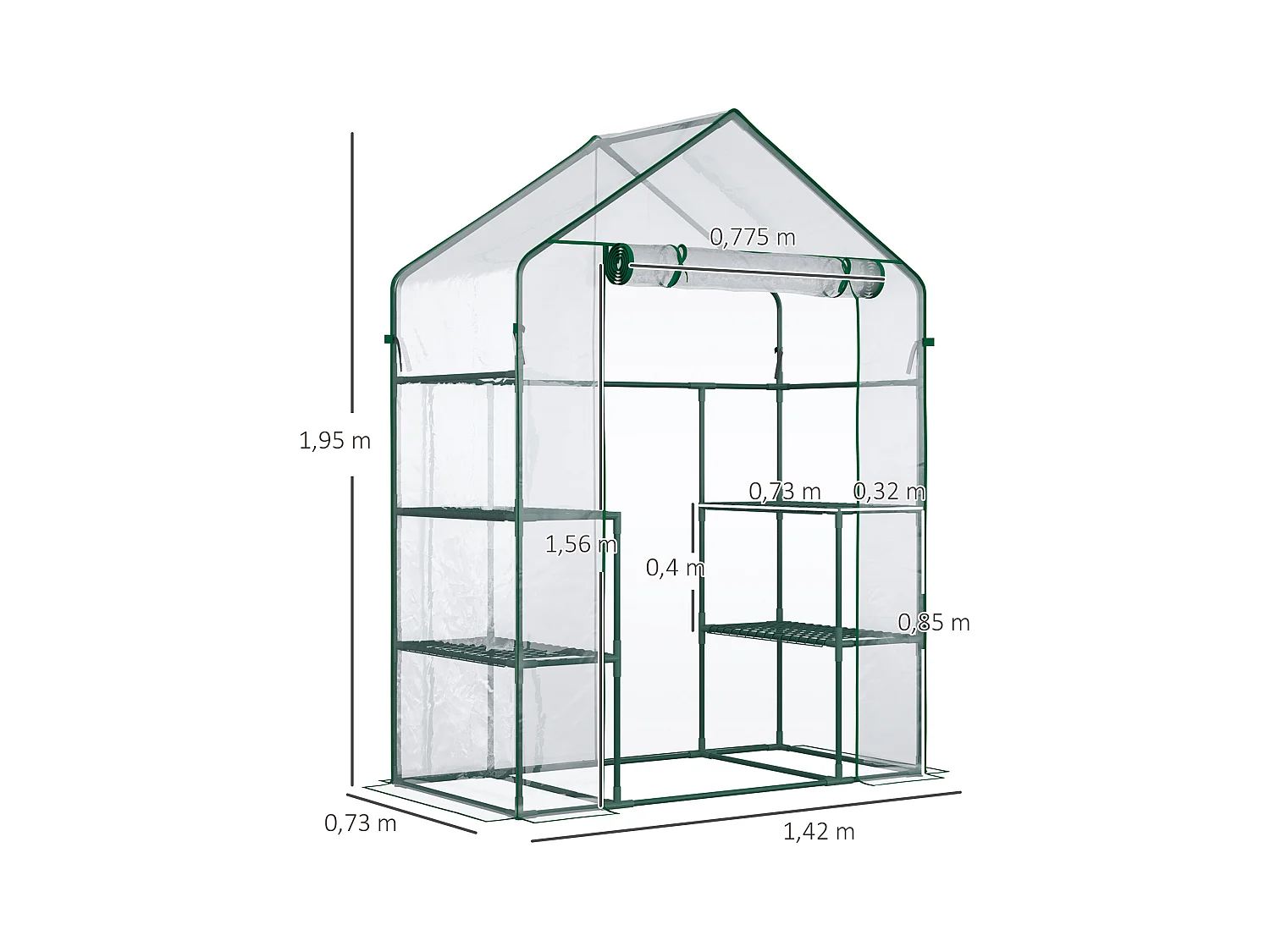 Serre de jardin 6 étagères - dim. 142L x 73l x 195H cm - porte - acier thermolaqué PVC haute densité anti-UV - transparent vert