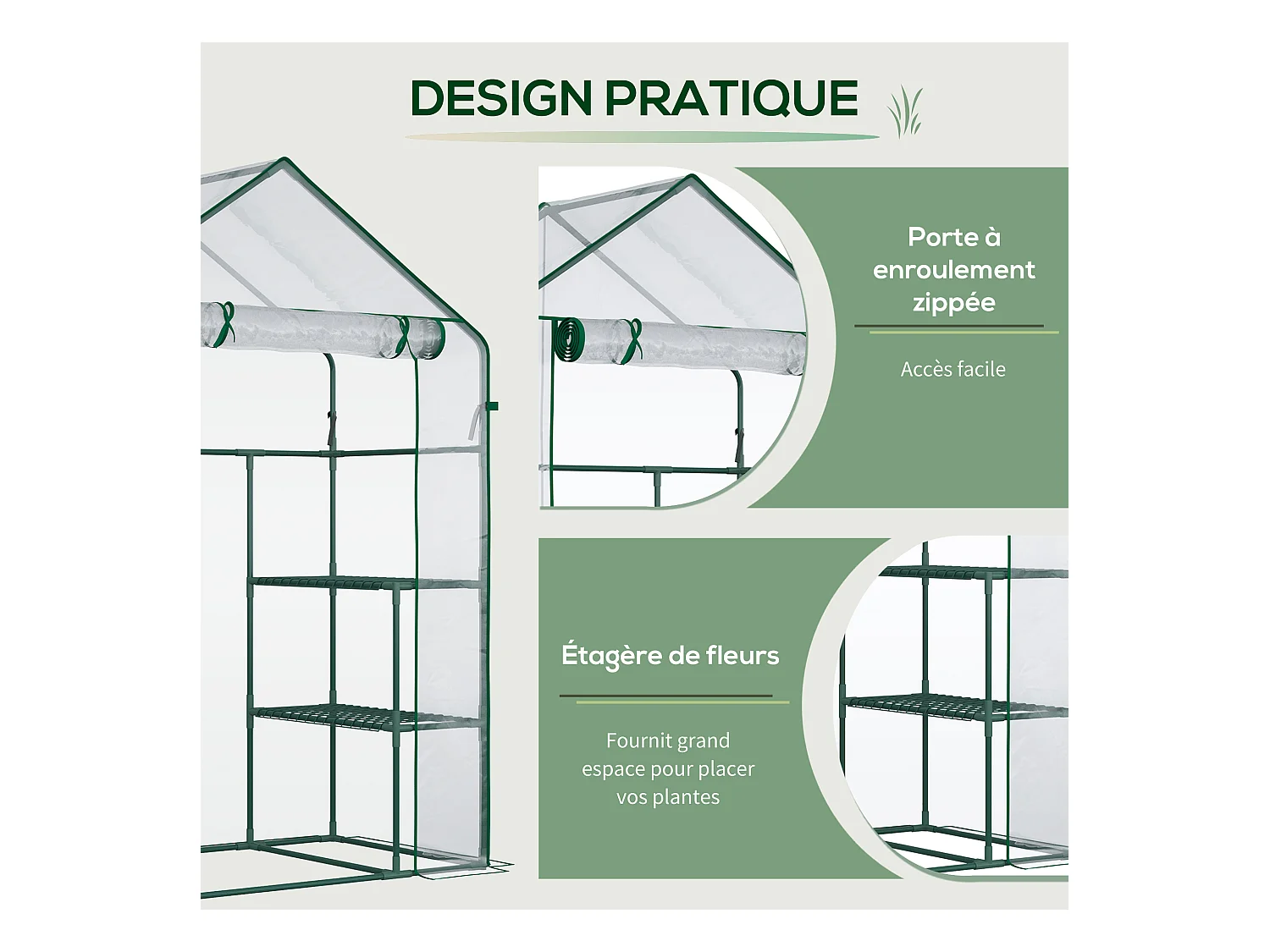 Serre de jardin 6 étagères - dim. 142L x 73l x 195H cm - porte - acier thermolaqué PVC haute densité anti-UV - transparent vert