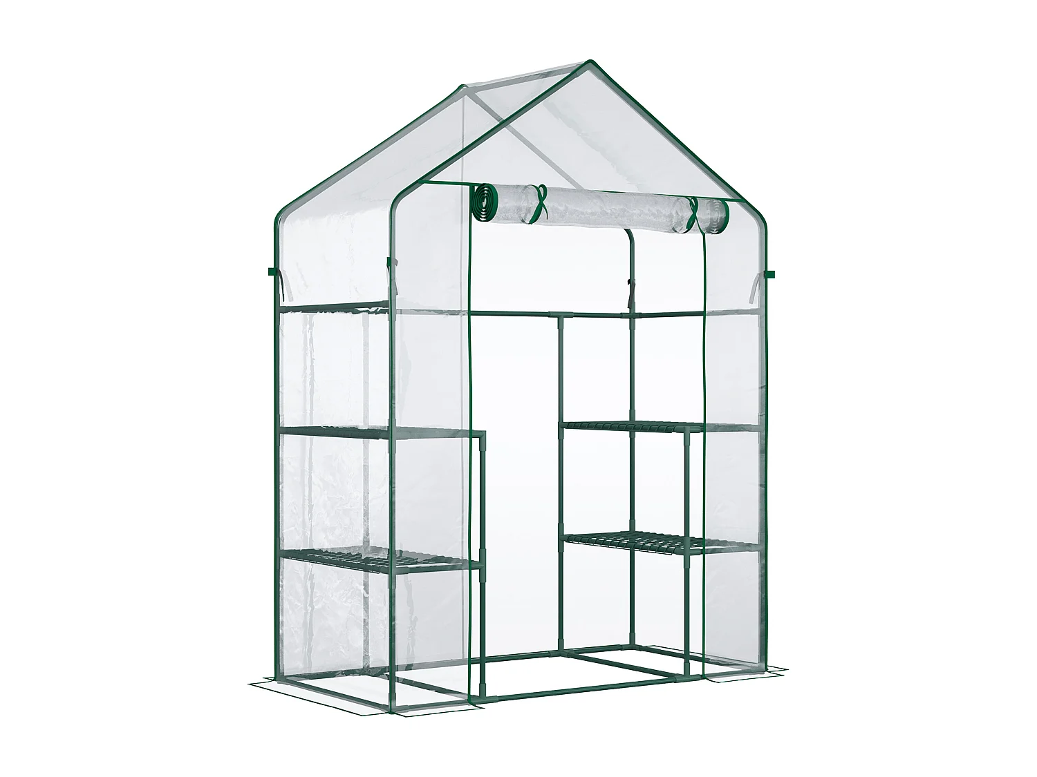 Serre de jardin 6 étagères - dim. 142L x 73l x 195H cm - porte - acier thermolaqué PVC haute densité anti-UV - transparent vert