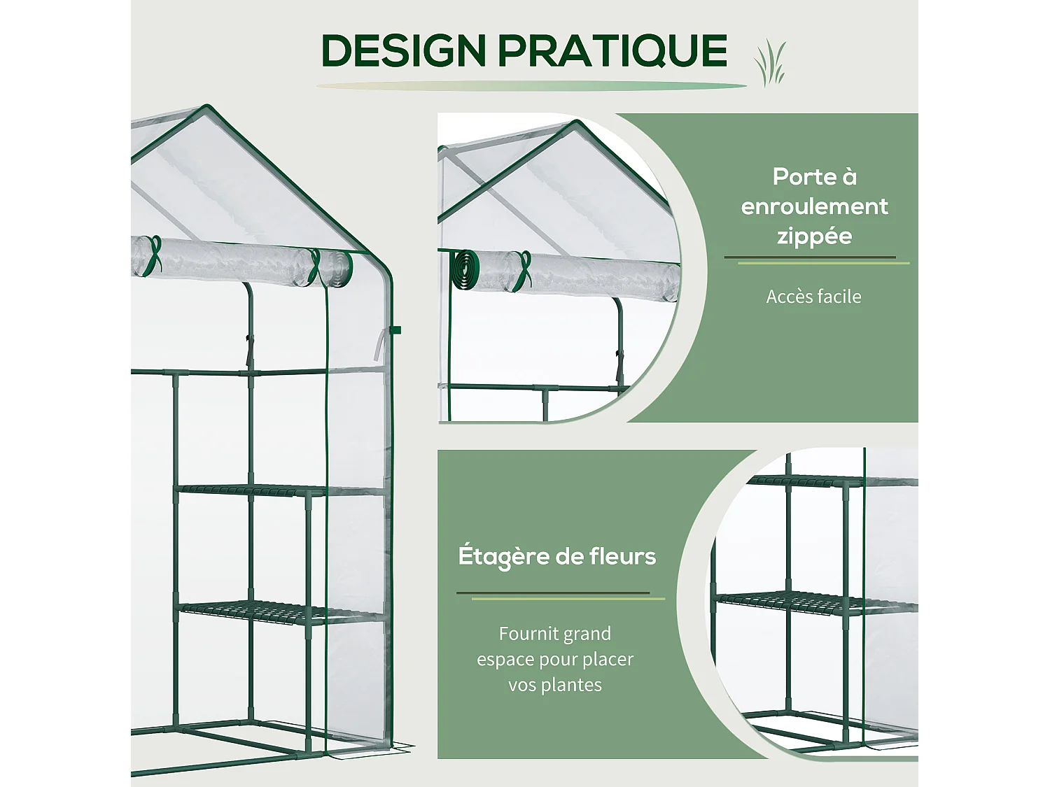 Serre de jardin 6 étagères - dim. 142L x 73l x 195H cm - porte - acier thermolaqué PVC haute densité anti-UV - transparent vert