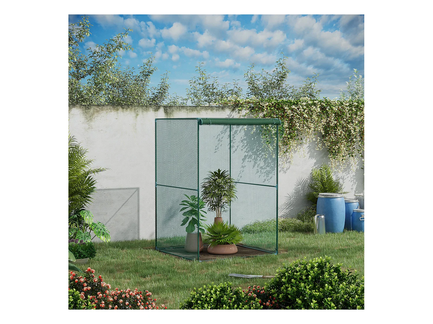 Serre de jardin serre à tomates filet protection solaire porte zippée enroulable acier HDPE vert
