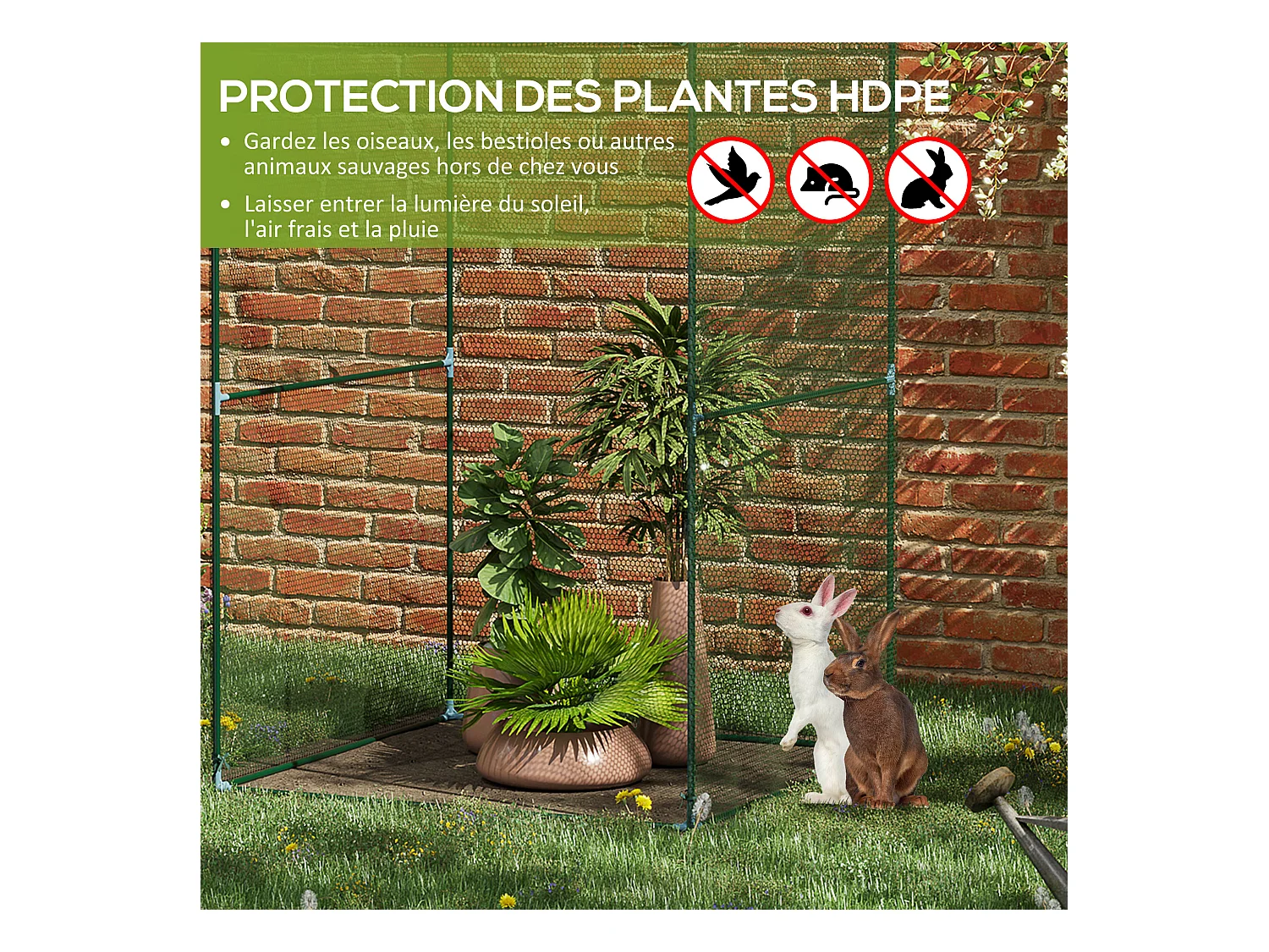 Serre de jardin serre à tomates filet protection solaire porte zippée enroulable acier HDPE vert
