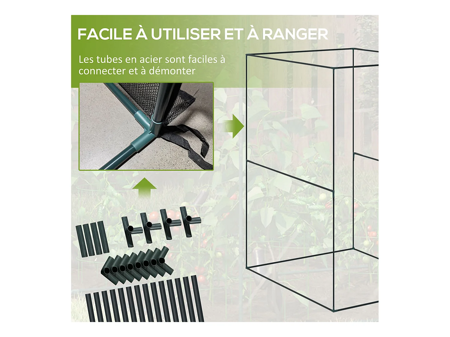 Serre de jardin serre à tomates filet protection solaire porte zippée enroulable acier HDPE vert