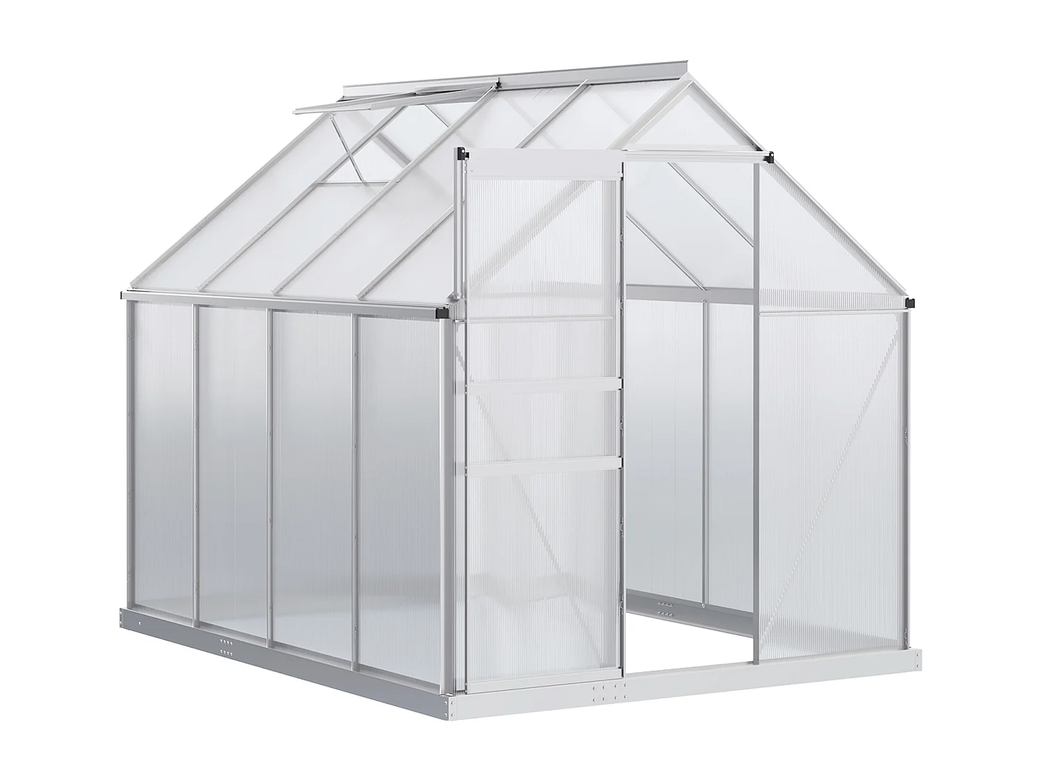 Serre de jardin aluminium polycarbonate 4,8 m² dim. 2,53L x 1,9l x 2H m lucarne réglable fondation porte coulissante