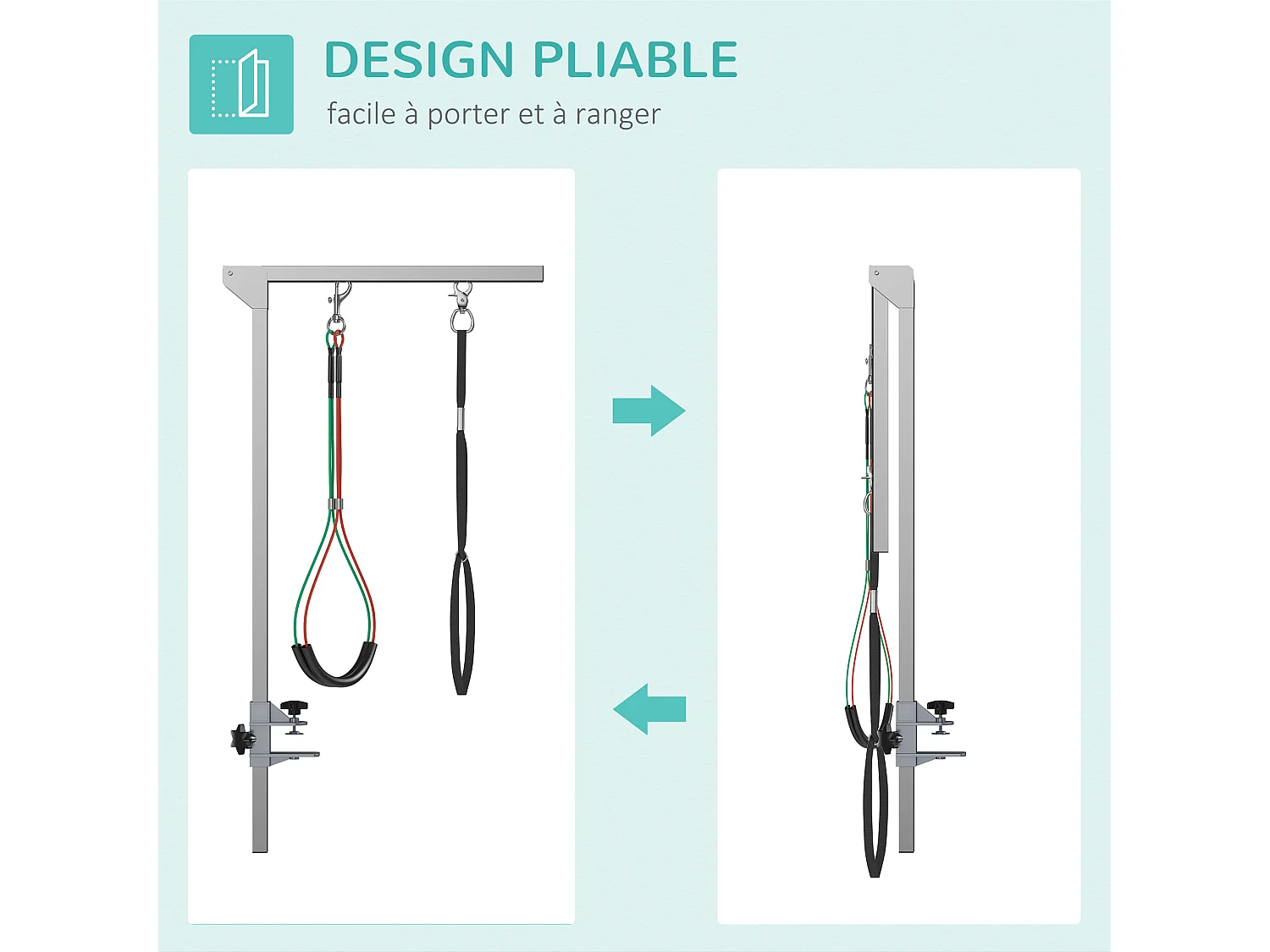 Bras de toilettage pliable animaux - hauteur réglable max. 74 cm - 3 colliers de serrage - chien taille moyenne - alu. acier inox.