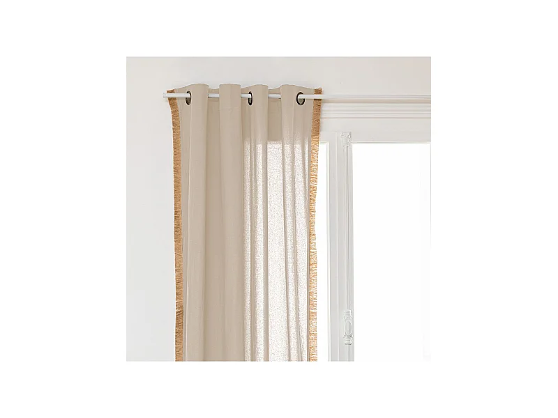 Rideau à œillets en Coton Ivoire et Frange de jute 140 x 260 cm