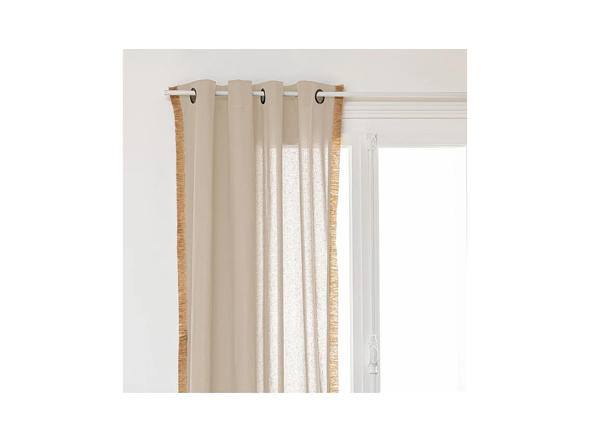Rideau à œillets en Coton Ivoire et Frange de jute 140 x 260 cm