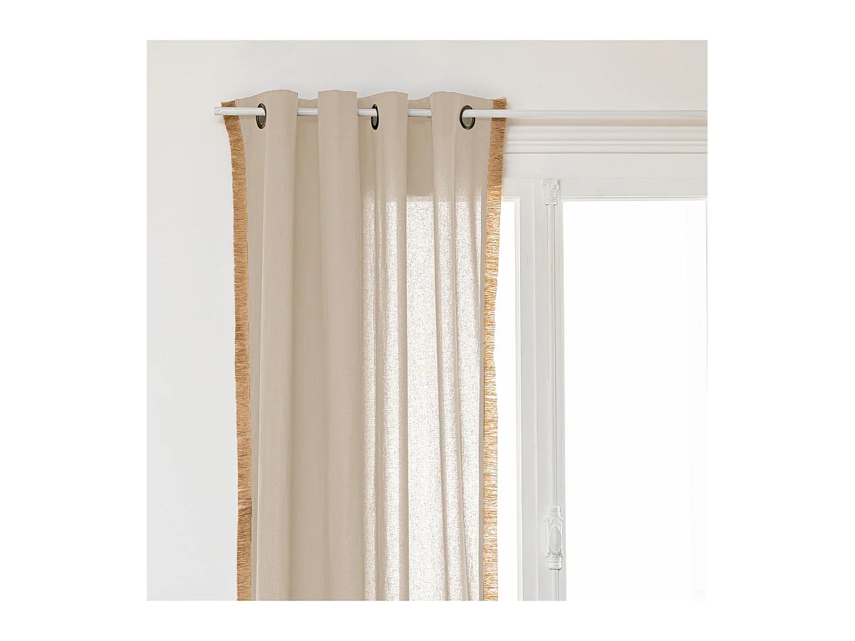 Rideau à œillets en Coton Ivoire et Frange de jute 140 x 260 cm