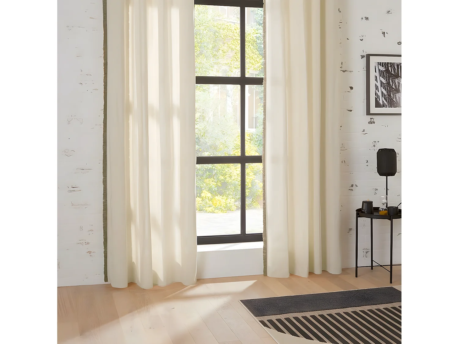 Rideau à œillets en Coton Ivoire et Frange de jute 140 x 260 cm