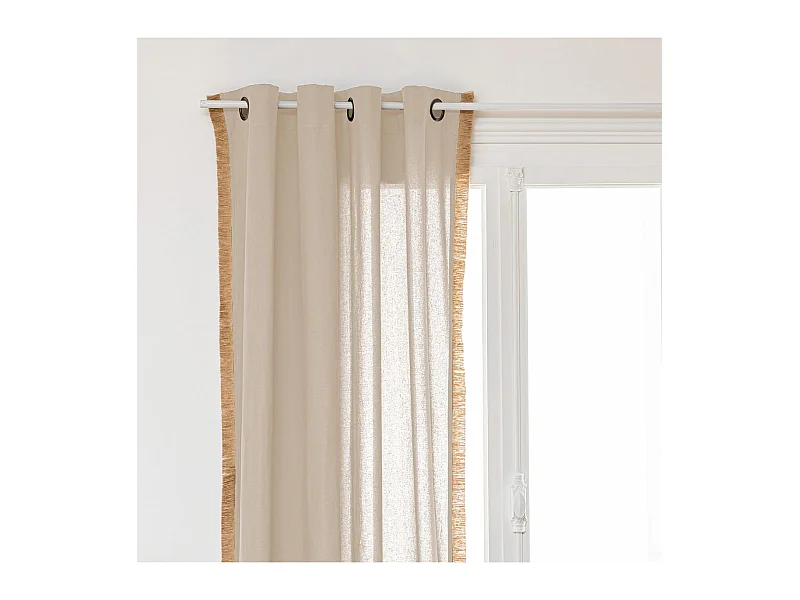 Rideau à œillets en Coton Ivoire et Frange de jute 140 x 260 cm