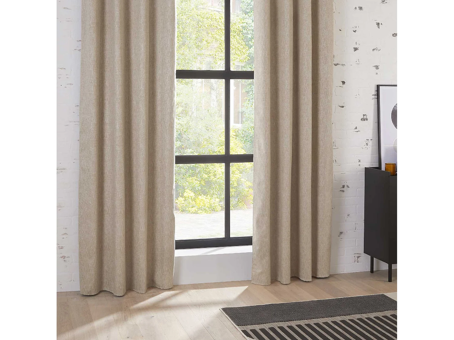 Rideau à œillets Occultant Jacquard Beige Lin 140 x 260 cm