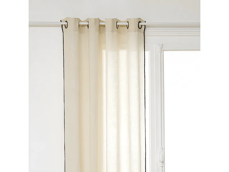 Rideau à œillets en Lin Beige  avec surpiqûre noire 130 x 260 cm