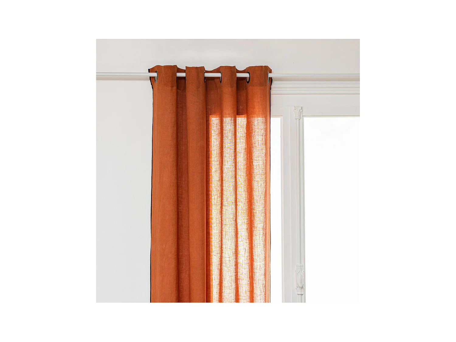 Rideau à œillets en Lin Terracotta avec surpiqûre noire 130 x 260 cm