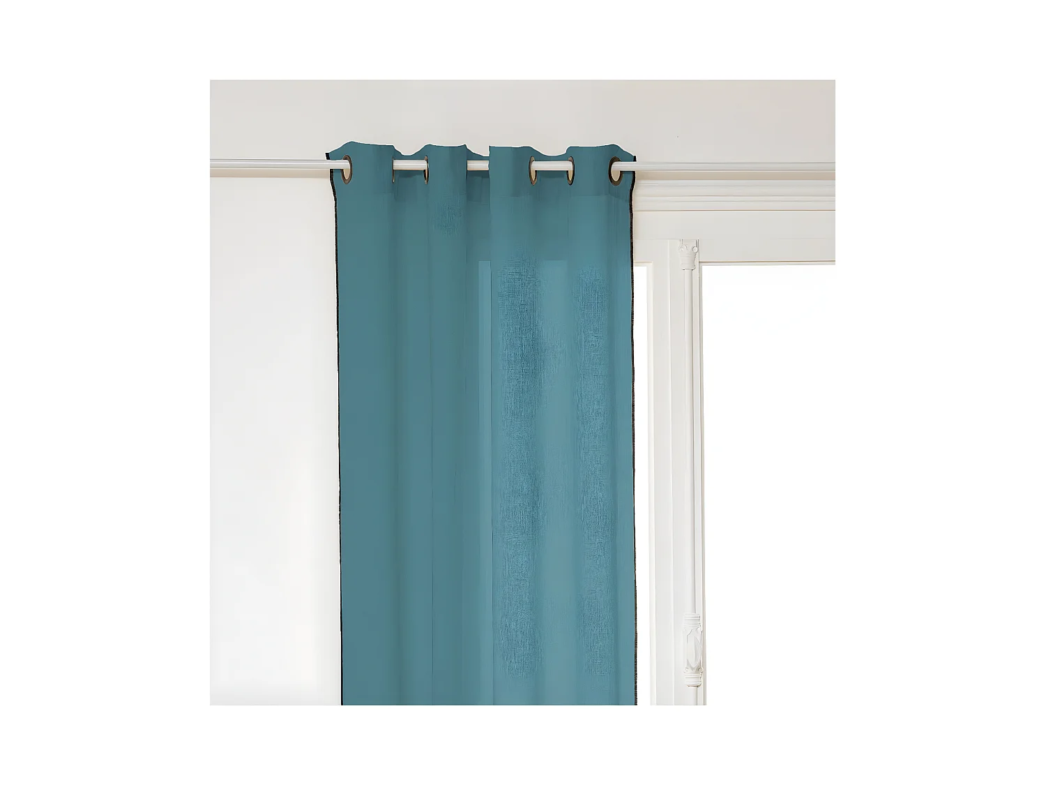 Rideau à œillets en Lin  Bleu Canard avec surpiqûre noire 130 x 260 cm