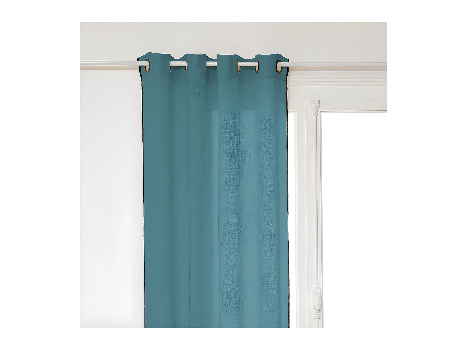 Rideau à œillets en Lin  Bleu Canard avec surpiqûre noire 130 x 260 cm