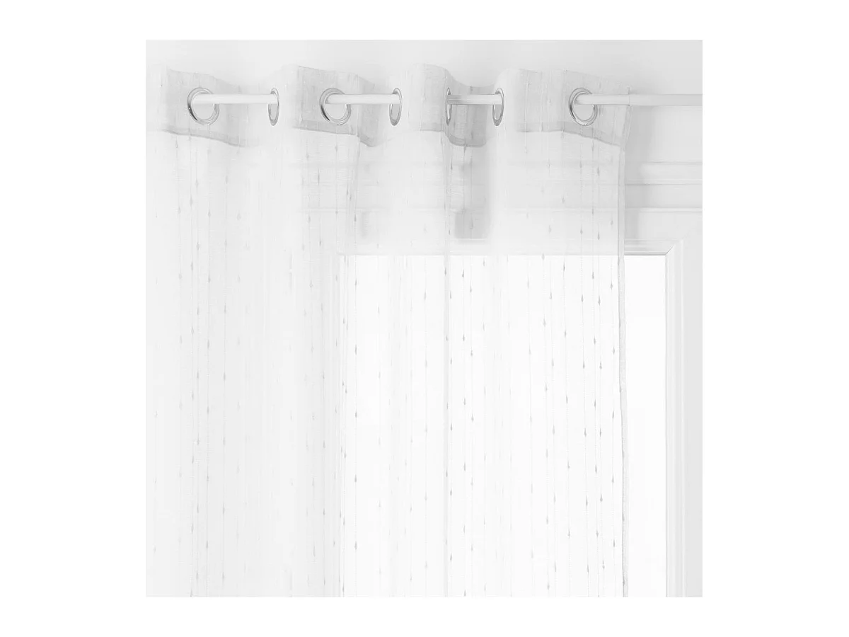 Voilage à œillets Blanc avec fines rayures en relief 140 x 260 cm