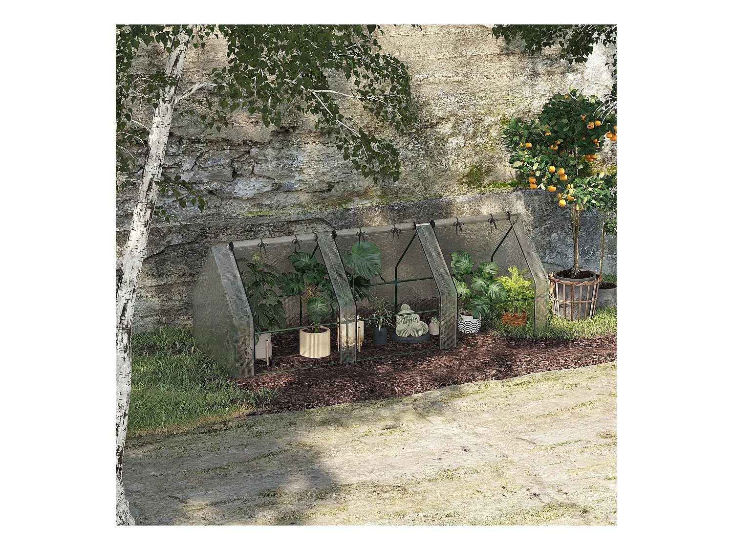 Mini serre de jardin serre à tomates 270L x 90l x 90H cm acier PE haute densité 140 g/m² anti-UV 3 fenêtres avec zip enroulables blanc