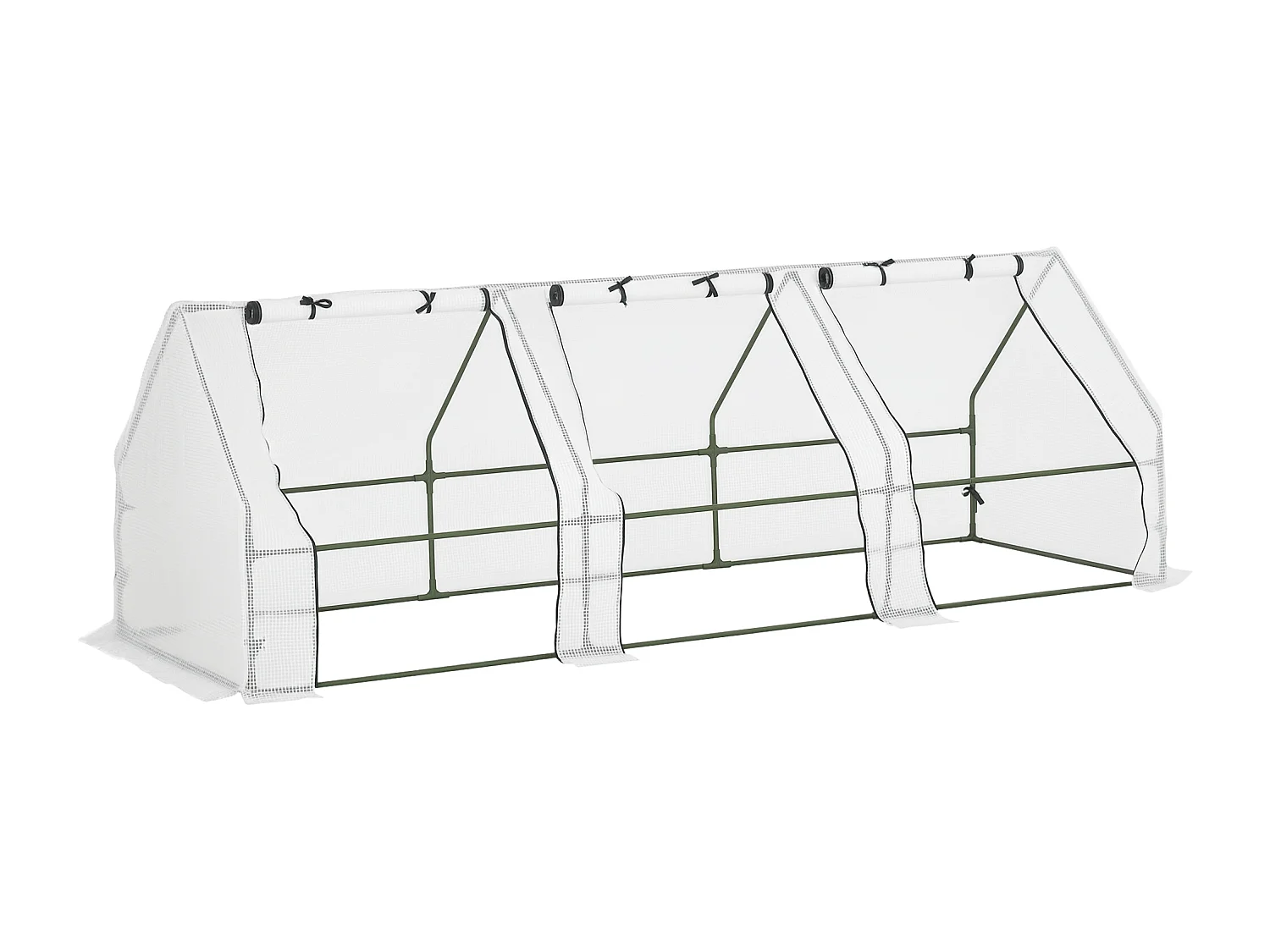 Mini serre de jardin serre à tomates 270L x 90l x 90H cm acier PE haute densité 140 g/m² anti-UV 3 fenêtres avec zip enroulables blanc