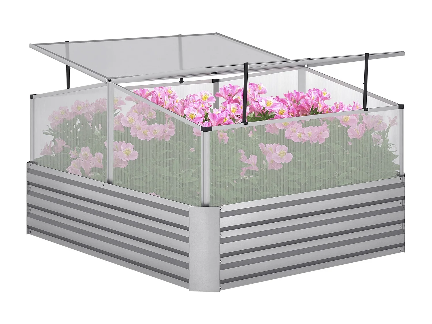 Mini serre de jardin carré potager 2 lucarnes dim. 126L x 107l x 67H cm alliage alu. acier galvanisé ondulé polycarbonate
