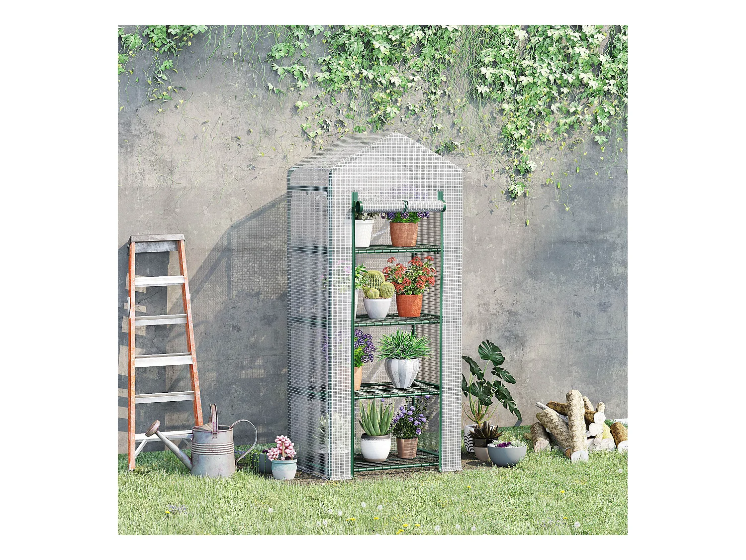 Serre de jardin balcon étagère serre 4 niveaux 0,7L x 0,5l x 1,6H m acier galvanisé bâche amovible PE haute densité blanc