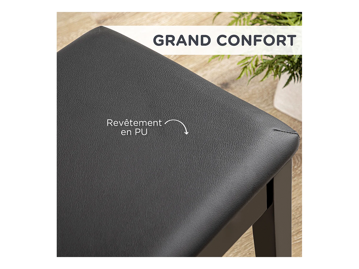 Banquette tabouret siège pour piano avec coffre de rangement pied bois hévéa revêtement synthétique noir