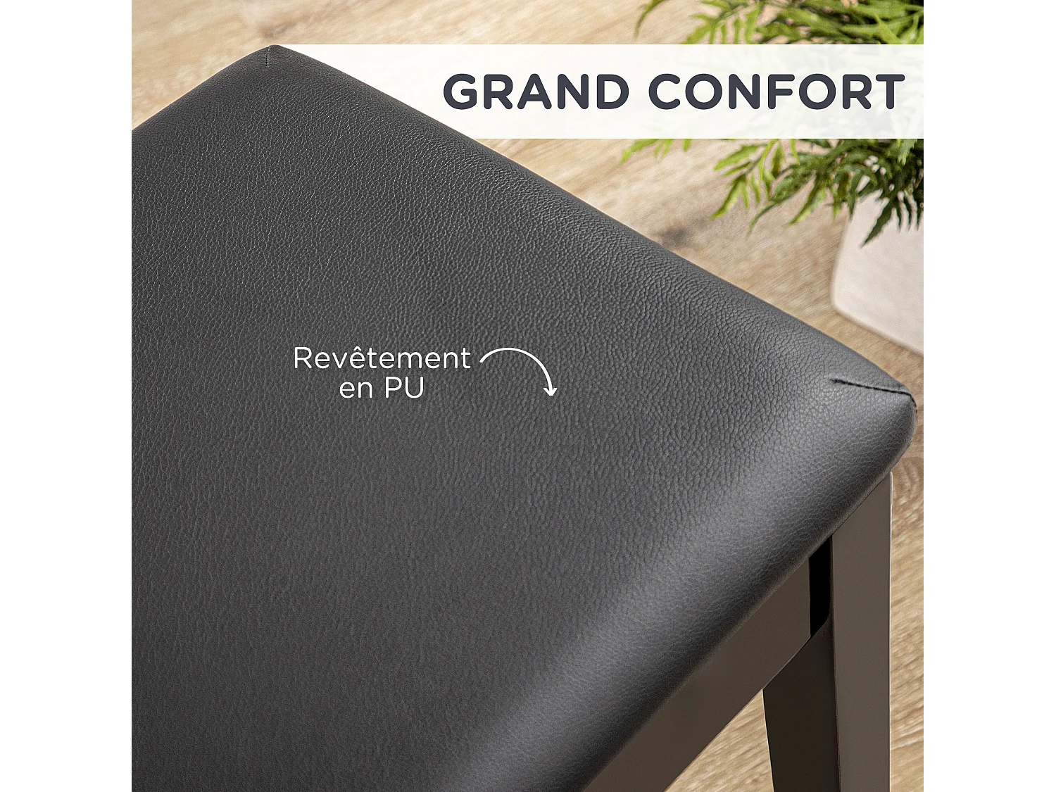 Banquette tabouret siège pour piano avec coffre de rangement pied bois hévéa revêtement synthétique noir