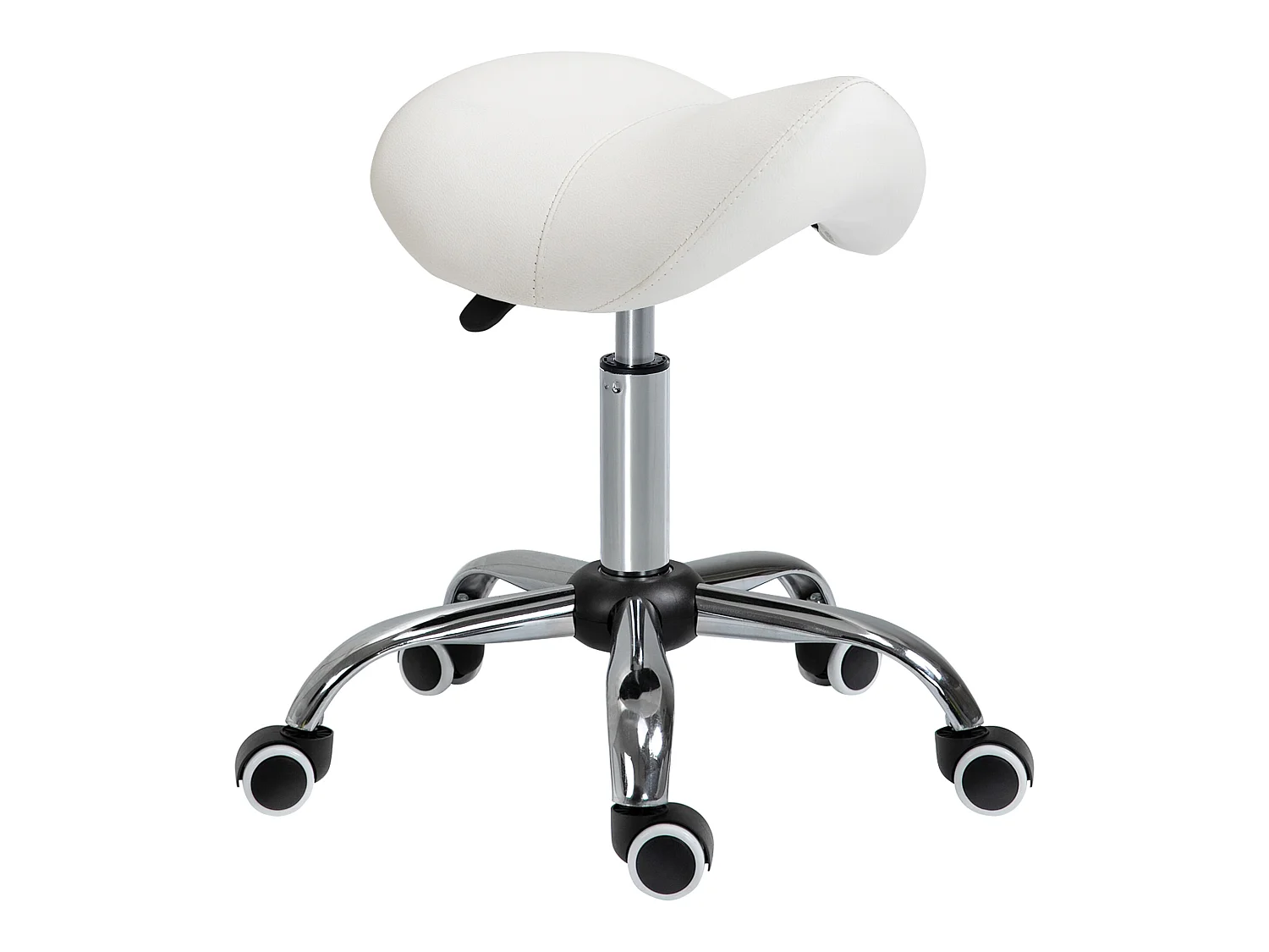 HOMCOM Tabouret de massage tabouret selle ergonomique pivotant 360° hauteur réglable revêtement synthétique blanc chromé