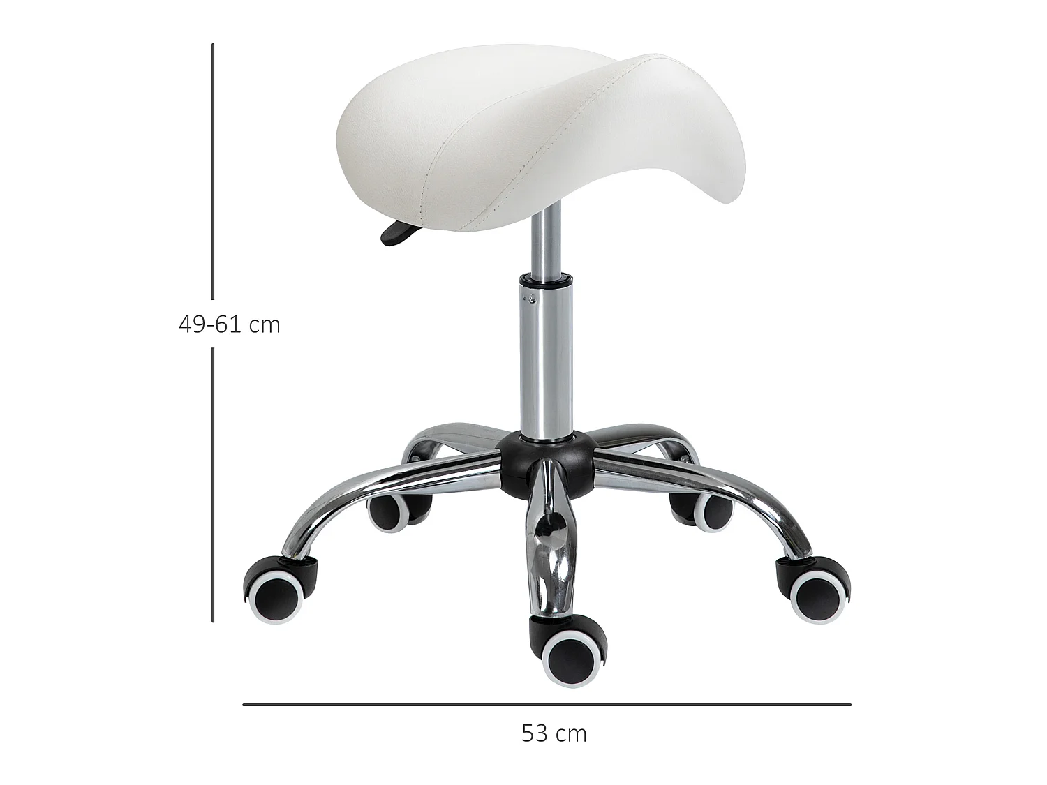 HOMCOM Tabouret de massage tabouret selle ergonomique pivotant 360° hauteur réglable revêtement synthétique blanc chromé