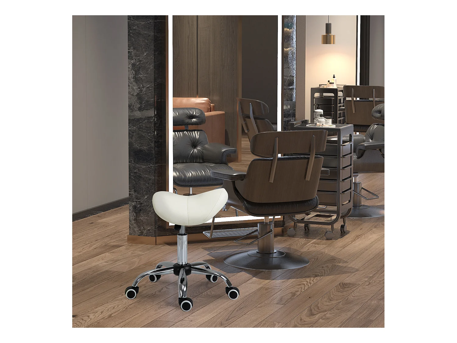 HOMCOM Tabouret de massage tabouret selle ergonomique pivotant 360° hauteur réglable revêtement synthétique blanc chromé