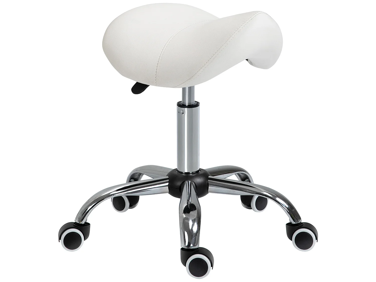 HOMCOM Tabouret de massage tabouret selle ergonomique pivotant 360° hauteur réglable revêtement synthétique blanc chromé