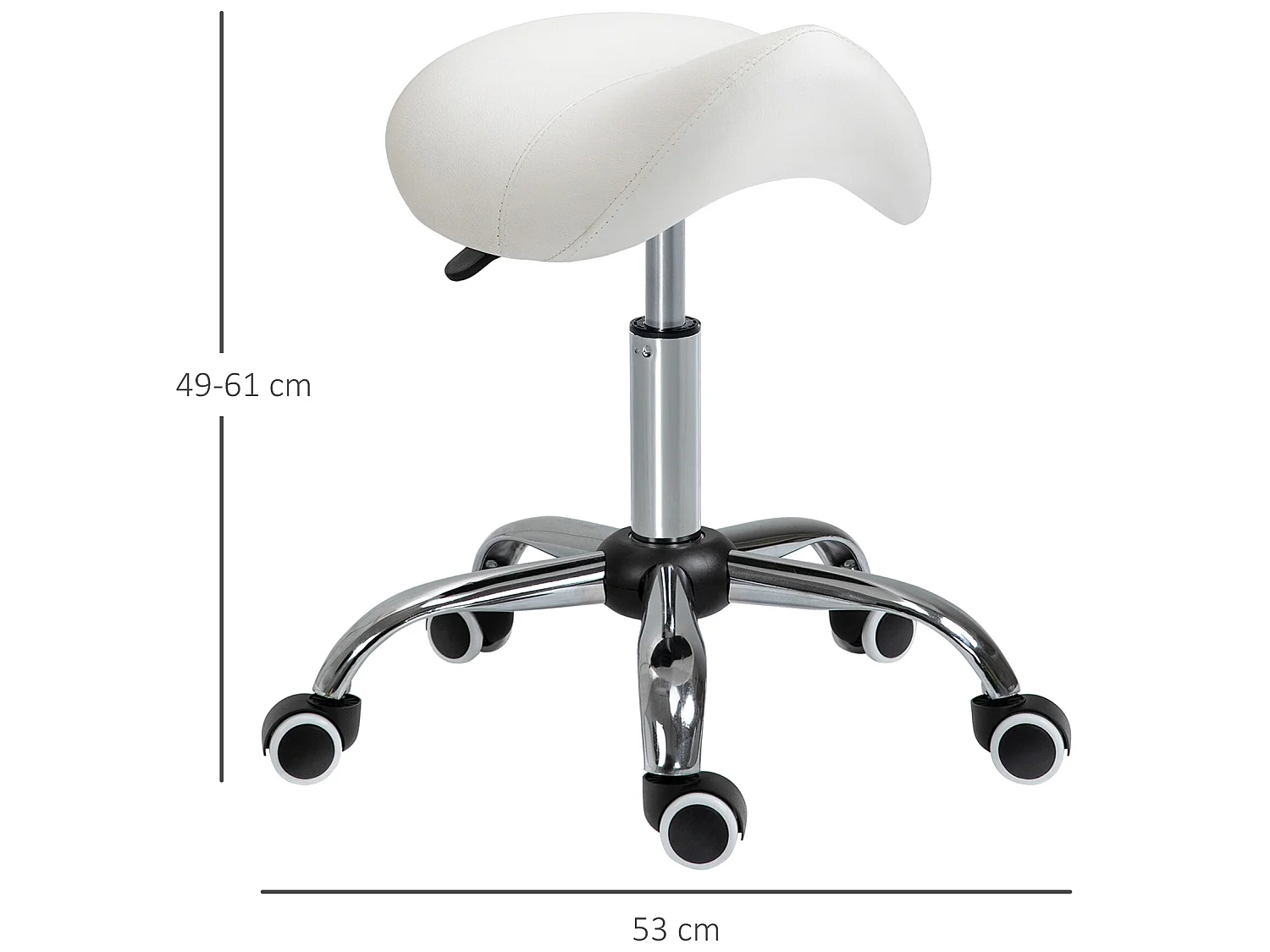 HOMCOM Tabouret de massage tabouret selle ergonomique pivotant 360° hauteur réglable revêtement synthétique blanc chromé