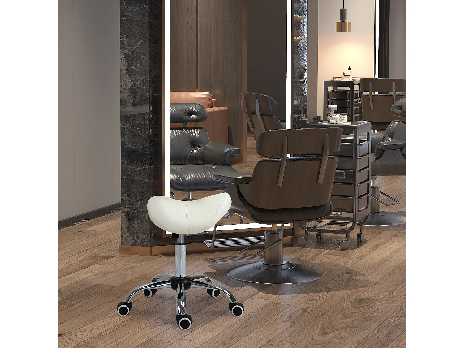 HOMCOM Tabouret de massage tabouret selle ergonomique pivotant 360° hauteur réglable revêtement synthétique blanc chromé