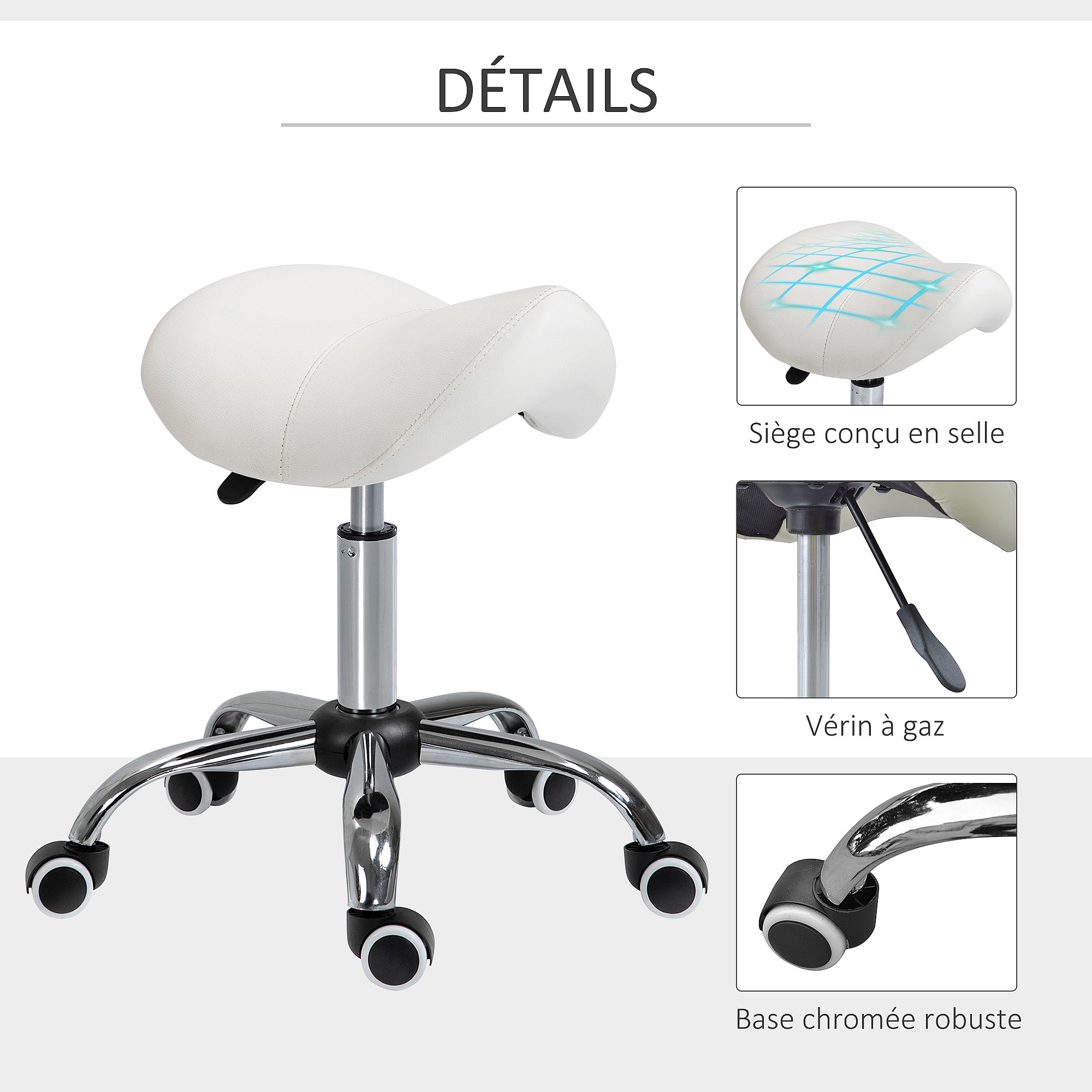 Tabouret Ergonomique Spacetronik SPC-SELLA : Siège Selle Pivotant, Dossier Réglable, Hauteur Ajustable - Idéal Bureau, Salon, Institut