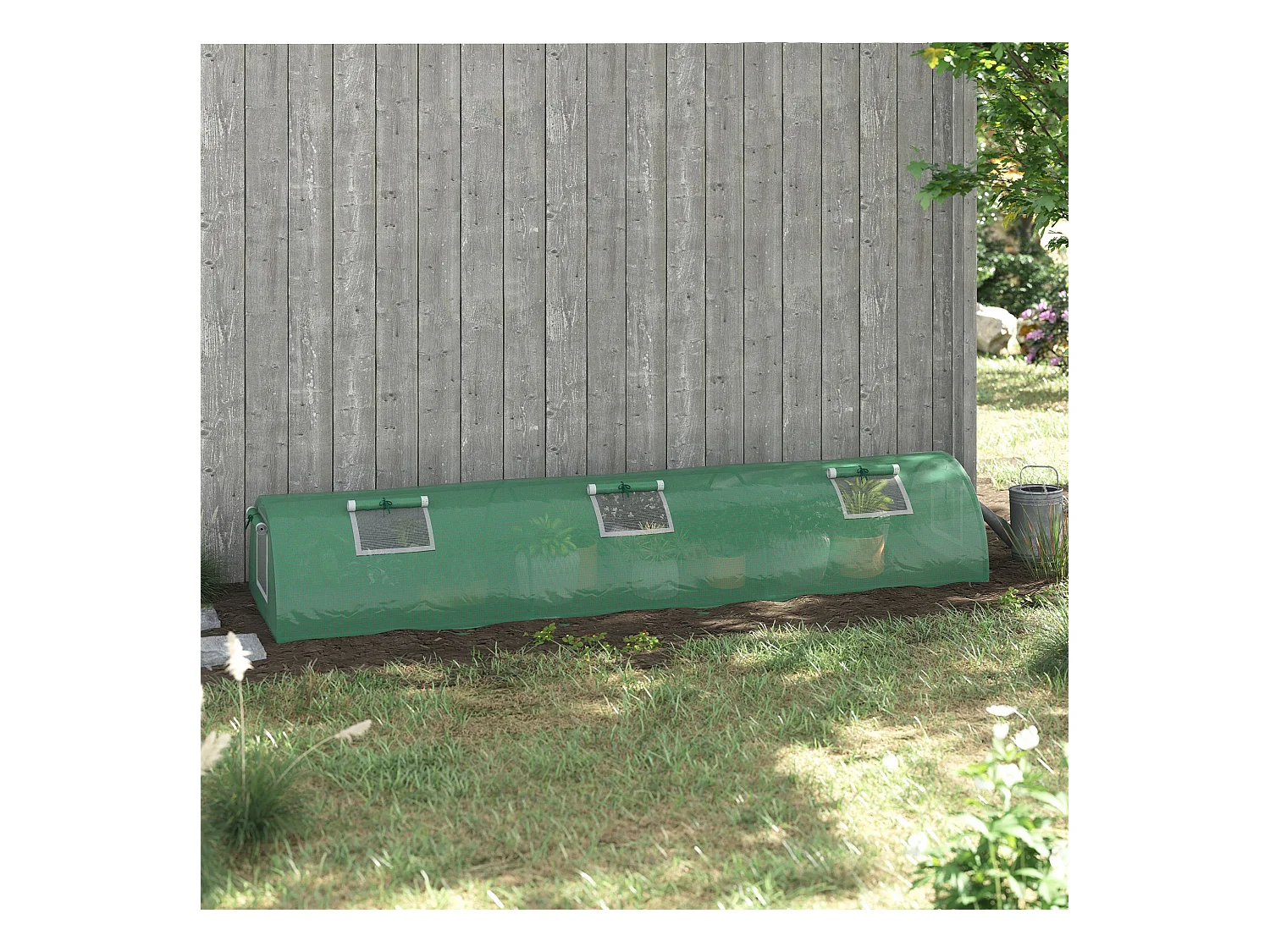 Mini serre de jardin serre à tomates dim. 300L x 80l x 45H cm acier PE 5 fenêtres zippées enroulables vert
