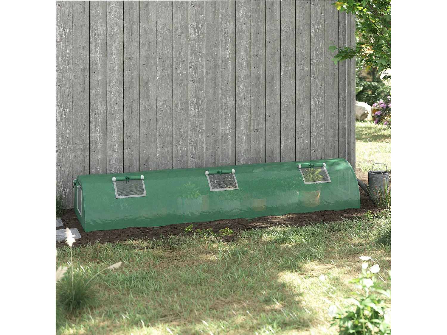 Mini serre de jardin serre à tomates dim. 300L x 80l x 45H cm acier PE 5 fenêtres zippées enroulables vert