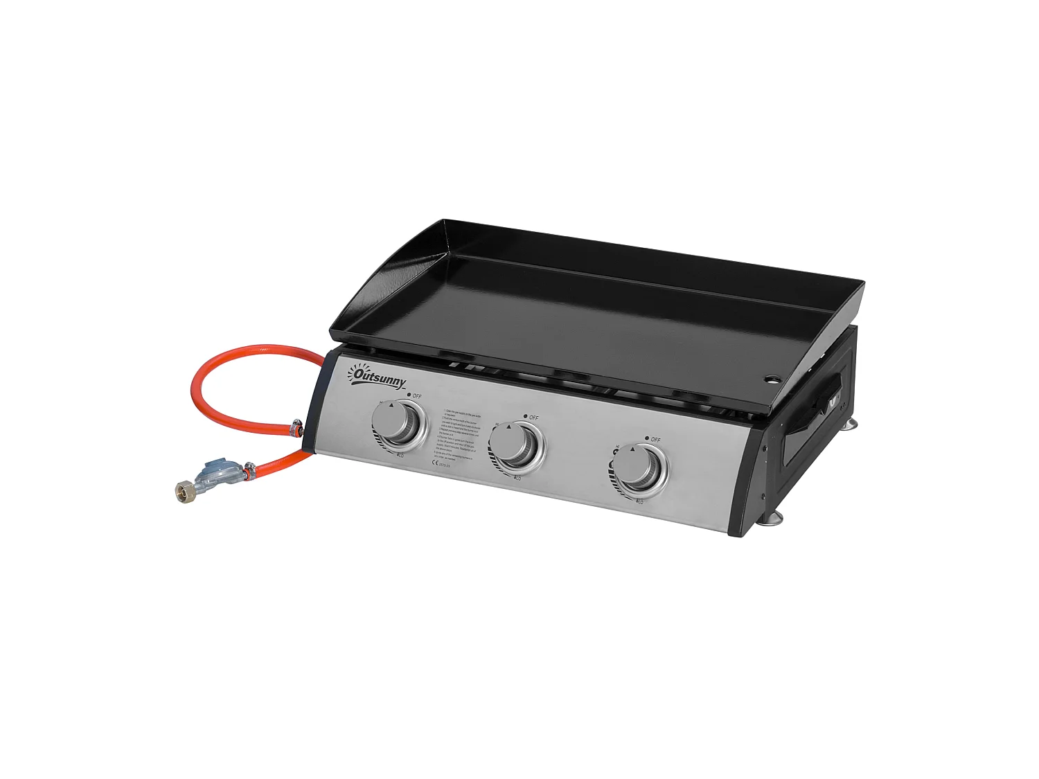 Plancha gaz de table portable réglable - 3 brûleurs 9 kW - barbecue gaz camping - plaque de cuisson, réceptacle graisse - acier noir métal