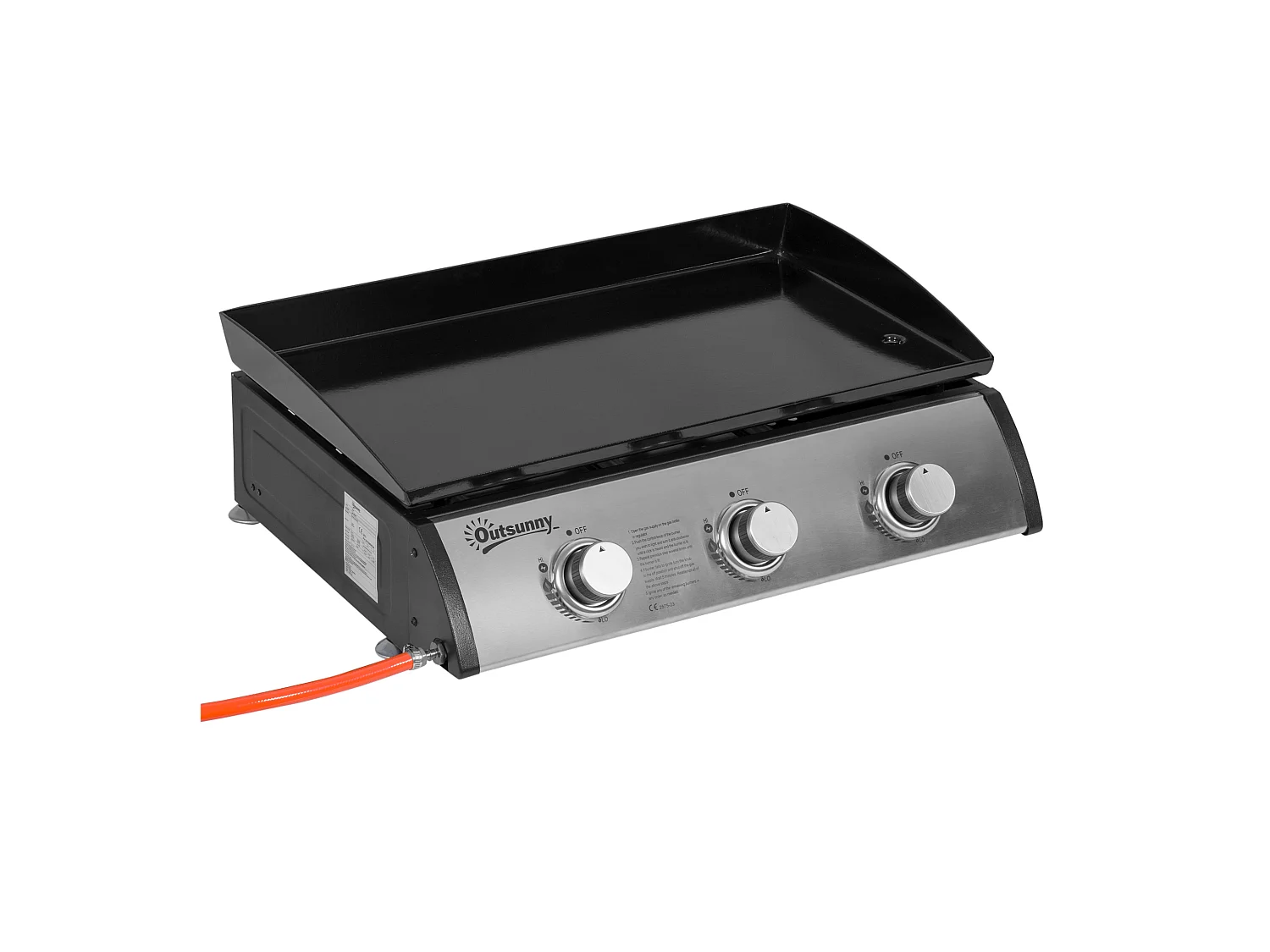 Plancha gaz de table portable réglable - 3 brûleurs 9 kW - barbecue gaz camping - plaque de cuisson, réceptacle graisse - acier noir métal