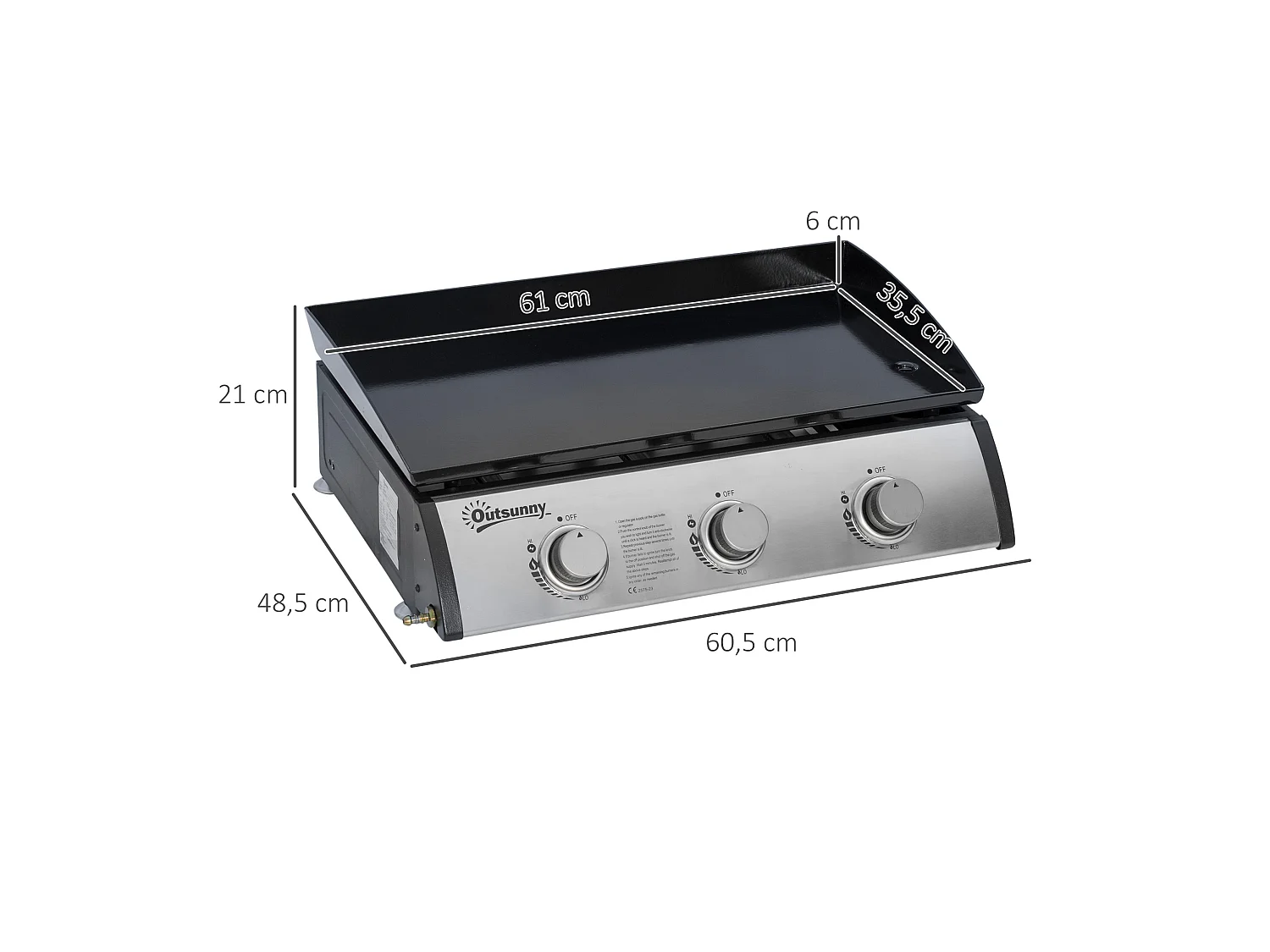 Plancha gaz de table portable réglable - 3 brûleurs 9 kW - barbecue gaz camping - plaque de cuisson, réceptacle graisse - acier noir métal