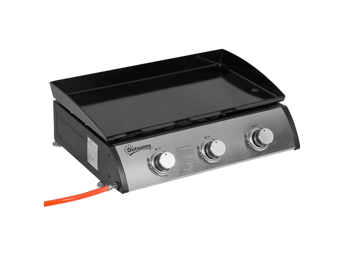 Plancha gaz de table portable réglable - 3 brûleurs 9 kW - barbecue gaz camping - plaque de cuisson, réceptacle graisse - acier noir métal