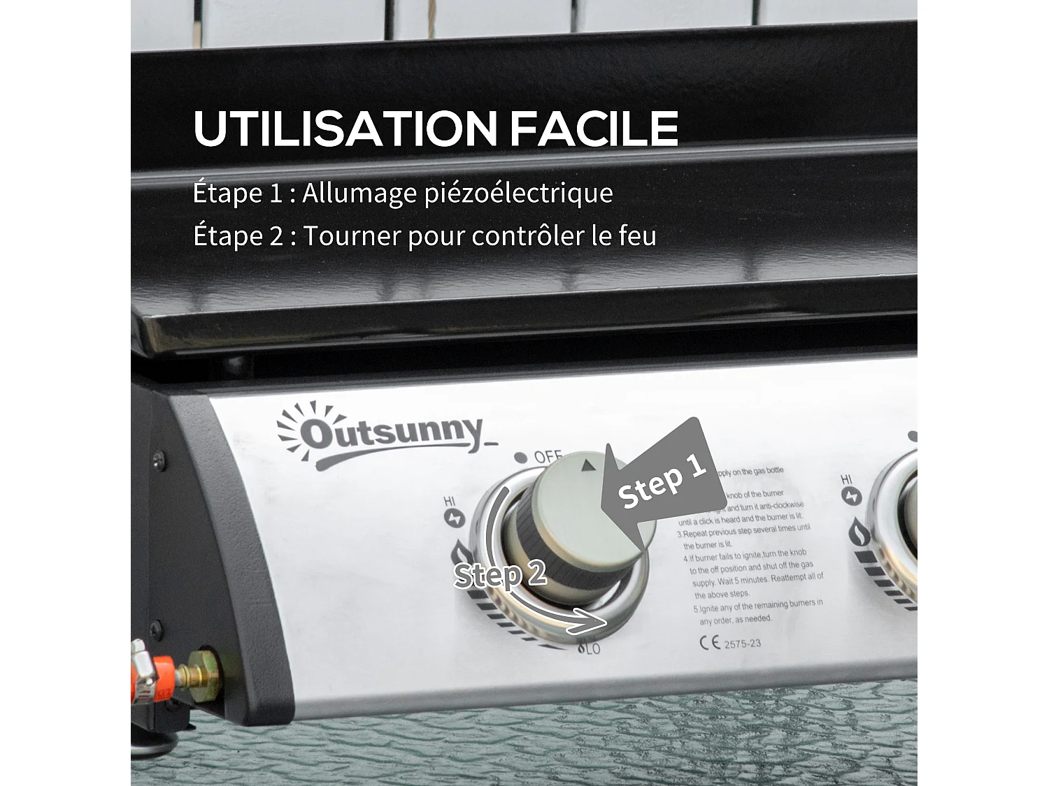 Plancha gaz de table portable réglable - 3 brûleurs 9 kW - barbecue gaz camping - plaque de cuisson, réceptacle graisse - acier noir métal